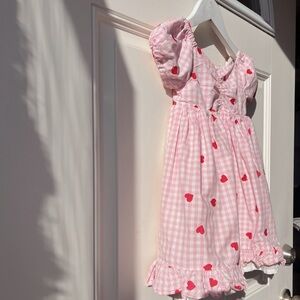 SOLD | Isaac Mizrahi Toddler Pink Gingham w Red Embroidered Hearts Dress